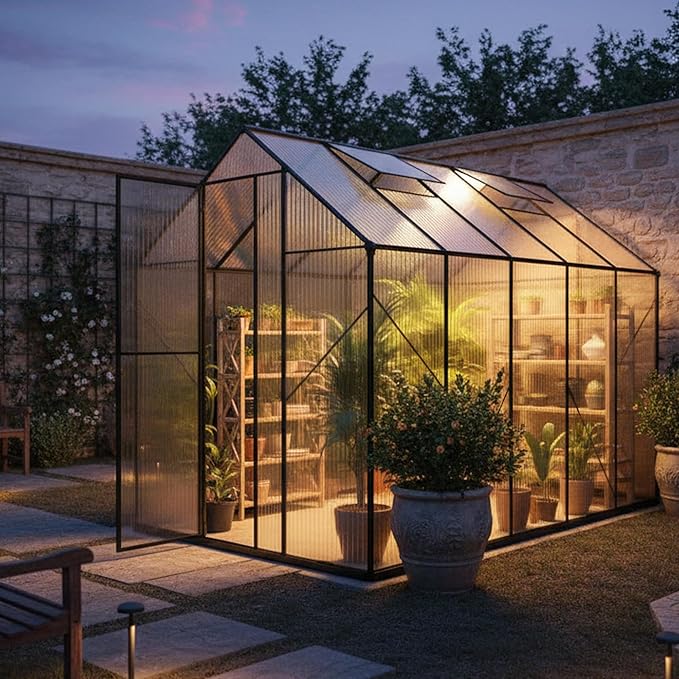 Kingdura Walk-in Greenhouse for Outdoors, 6x10ft Large Polycarbonate Greenhouses with Aluminum Frame, Adjustable Roof Vent, Lockable Door, UV Protection for Outside Garden Backyard