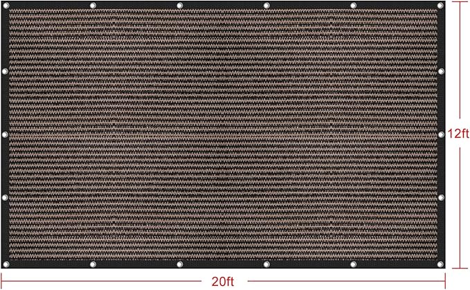 Shatex 90% Sun Shades for Patios 12x 20ft Shade Fabric Sun Shade Cloth Taped Edge with Grommets Sun-Block Mesh Shade for Pergola Cover Canopy Mocha, 12 Bungee Balls