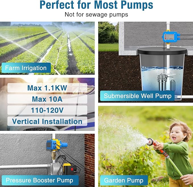 Smart Pressure Switch for Well Pump, Automatic Water Pumps Switch, Dry-running Protection for Submersible/Shallow Well/Garden/Jet/Self-priming Pump, Power&Pump Cable Included, 110V-120V