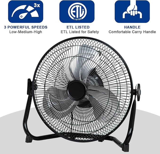 BILT HARD 12" High Velocity Floor Fan, 1650 CFM 3-Speed Powerful Airflow Fan, Heavy Duty Metal Fan with 180-Degree Tilt for Bedroom, Home, Residential Use, 2 Pack