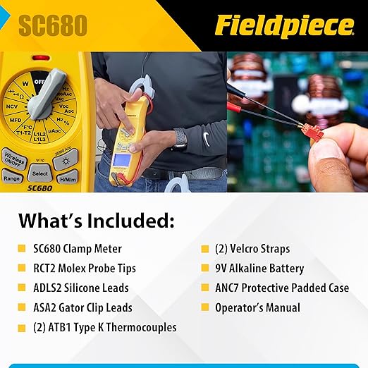 Fieldpiece SC680 Clamp Meter - Wireless Power Multitester for HVACR Professionals - AC/DC Swivel Clamp Meter with Dual Display - HVAC Tools