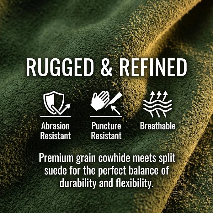 Leather Work Gloves for Men & Women, Cowhide Gardening Gloves, Reinforced Durable, Puncture Resistant & Cut Resistant Work Gloves