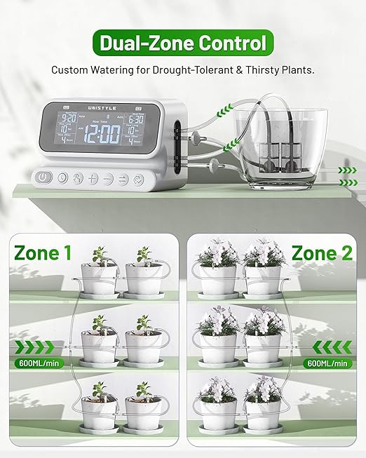 [All-New 2027] 2 Zone Automatic Plant Waterer for Indoor, Unistyle Plant Watering Devices for Potted Plants, Drip Irrigation System with Programmable