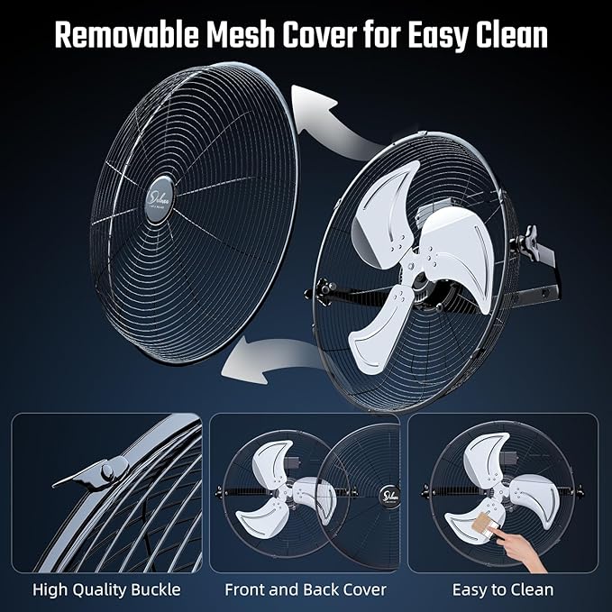 Simple Deluxe 18 Inch Industrial Wall Mount Fan, 3 Speed Metal Fan for Warehouse, Greenhouse, Workshop, Patio, Factory and Basement, Black