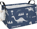 FANKANG Storage Bins, Nursery Hamper Canvas Laundry Basket Foldable with Waterproof PE Coating Large Storage Baskets for Kids Boys and Girls, Office, Bedroom, Clothes,Toys(Rec-Blue dinosaur）