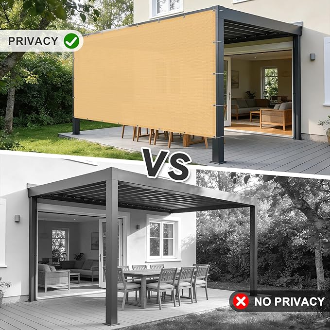 Cool Area Sun Shade Cloth with Grommets 8x16 FT Shade Panel Shade Tarp Screen Fabic for Outdoor Patio Pergola Cover Deck Garden, Sand