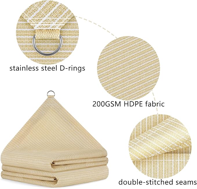 POYEE 90% 8x20ft Sun Shade Cloth with Reinforced Corner Webbing & D-Rings, Pergola Shade Cover – Breathable 200GSM HDPE Fabric for Patio, Garden, Deck & Backyard (Beige)