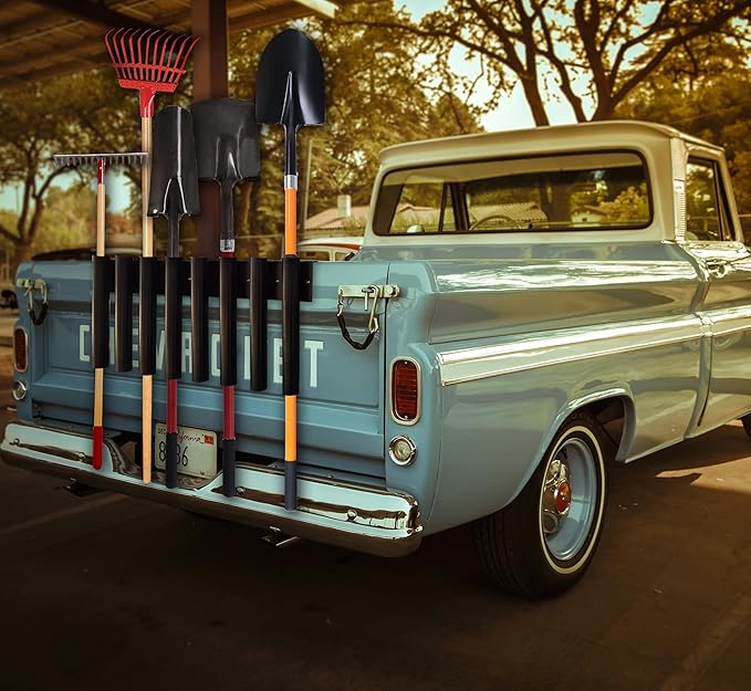 8-hole Shovel Holder for Truck, Shovel Mount 8 Holes in 2 Groups, Heavy Duty Trailer Tool Rack for Trimmer, Rake, Lawn, Landscape Hand Tools (Bed & Box Mount) (8 Holes Bed Muont Upgrade)