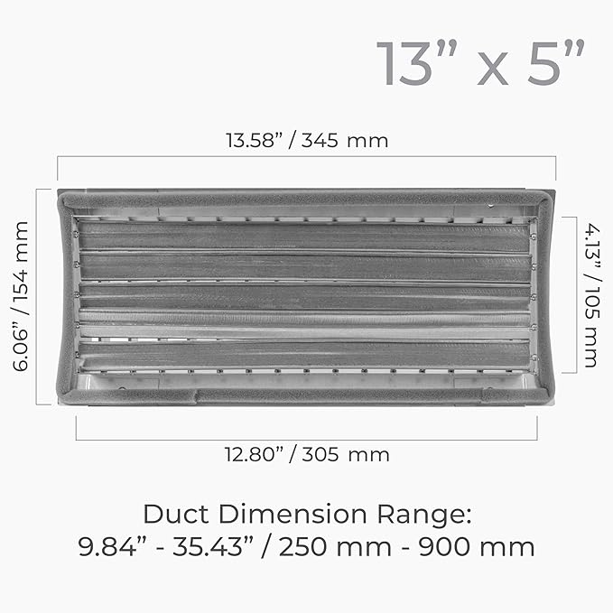 13" x 5" Aluminum Supply/Exhaust Grille for a Round Spiral Duct - Grill Cover with Adjustable Louver Blades - Air HVAC Return Register for Home, Bathroom, Ceiling