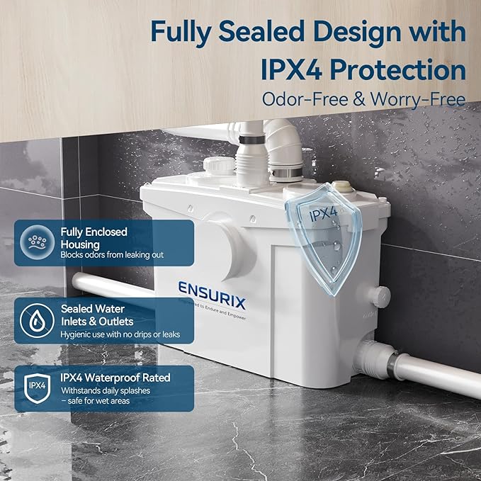 1200W Macerator Pump – 2800GPH, 28FT Vertical Lift Toilet Water Pump with Anti-Backflow, PCB Smart Control, IPX4 Waterproof, Macerator Pump Basement for Toilet, Sink, Bathroom etc.