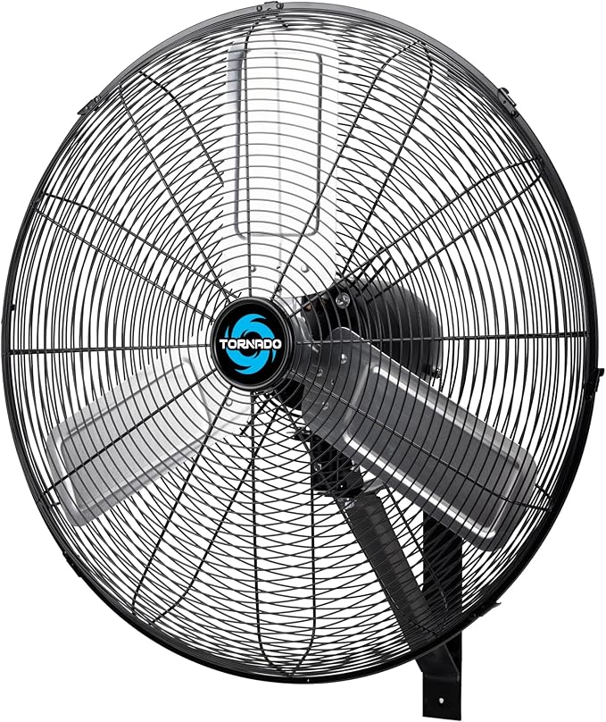 Tornado 24 Inch High Velocity Oscillating Wall Fan – 3 Speed, 7200 CFM, Heavy Duty Metal Construction, 6.6 FT Power Cord – UL Certified for Commercial, Industrial, and Garage Use