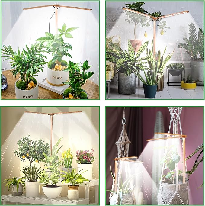bodkar Wooden Grow Lights for Indoor Plants Full Spectrum, Slim Indoor Plant Growing Light with 6000K White Red LEDs 2-Head (Without Timer/Dimming)