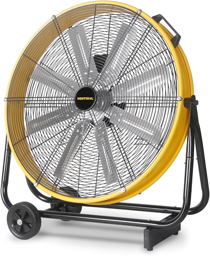 VENTISOL 24 Inch Industrial Floor Fan, 3-Speed High Velocity Shop Fan with 8 Blades, Heavy Duty Drum Fan 9500 CFM, Large Metal Garage Fans for Warehouse, Outdoor, Commercial