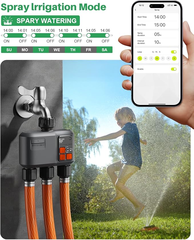 WiFi Sprinkler Timer 3 Zone with 984 FT Range, 3 Outlet Smart Water Timer for Garden Hose with Strong Wall Penetration/Rain Delay/Alexa & Google Voice/App Control, Water Hose Timers for Garden & Lawn