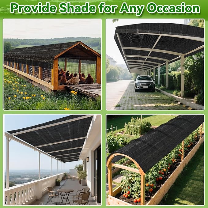 Bigmeta Cuttable Shade Cloth for Garden - 10x30FT 50% UV-Resistant Mesh Tarp with Rope, Black Sun Cover Net for Patio Greenhouse Raised Beds Plants