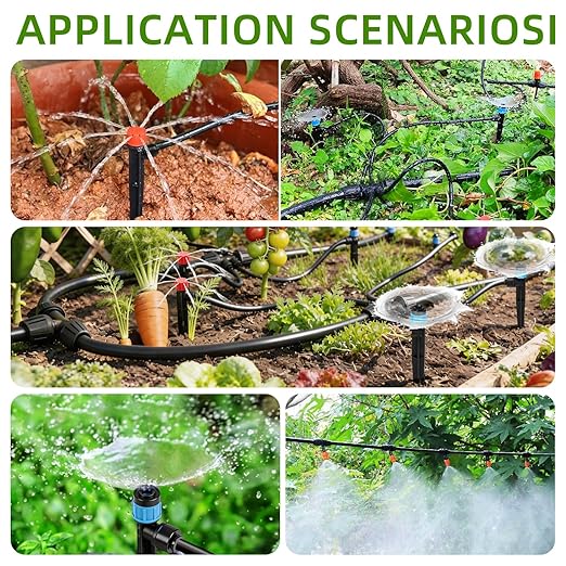 Drip Irrigation System,248FT Automatic Garden Watering System with 1/2" & 1/4" Fast-Lock Tubing Adjustable Nozzles & Sprinklers,Quick-Connect Drip Irrigation System Kit for Garden,Lawn,Potted Plants