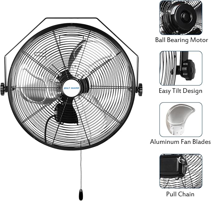 BILT HARD 4300 CFM 18 in. Outdoor Wall Mount Fan, 3-Speed Waterproof Wall Fan Industrial Grade High Velocity Outdoor Fans for Patio, Commercial, Garage, and Gazebo Use- UL Listed, 2 Pack