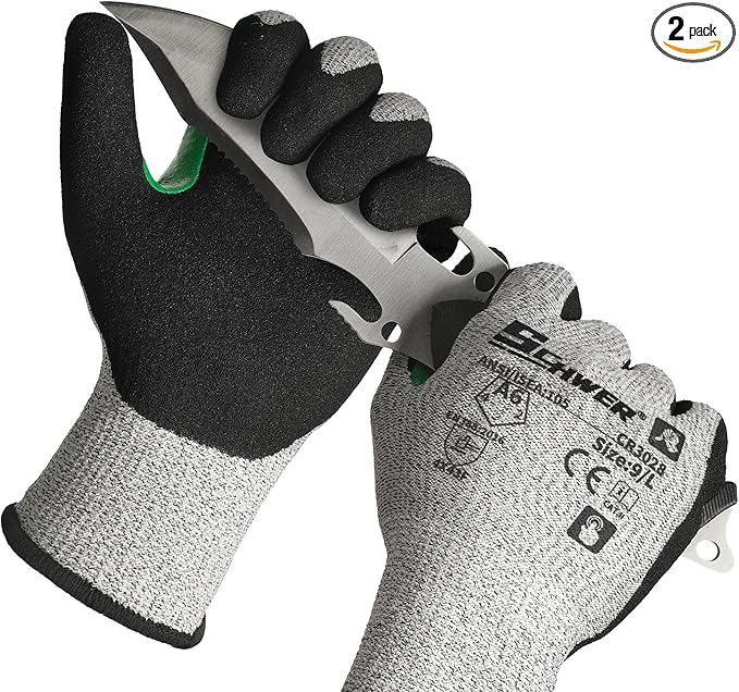 Schwer 2 Pairs Cut Resistant Work Gloves ANSI A6 Cut Proof Glove CR3028, with Reinforced Thumb, Touchscreen Working Gloves for Men and Women Used for Woodworking, Glass Cutting, Construction, L