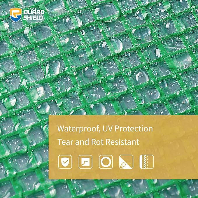 GUARD SHIELD Clear Green Tarp Heavy Duty 20x20 Feet Waterproof for Greenhouse Outdoor Garden Poly Cover UV Resistant 3x3 Weave 10mil