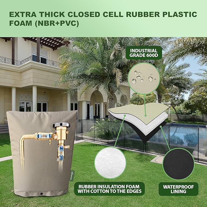 The Original Winter Pipe Insulation Cover (0˚F) - Extra-Thick EVA+NBR (UV-Coated) Insulated Backflow Preventer Freeze Protection, Pump Cover, Sprinkler/Well/Valve Head Cover - (14" W X 25" H)