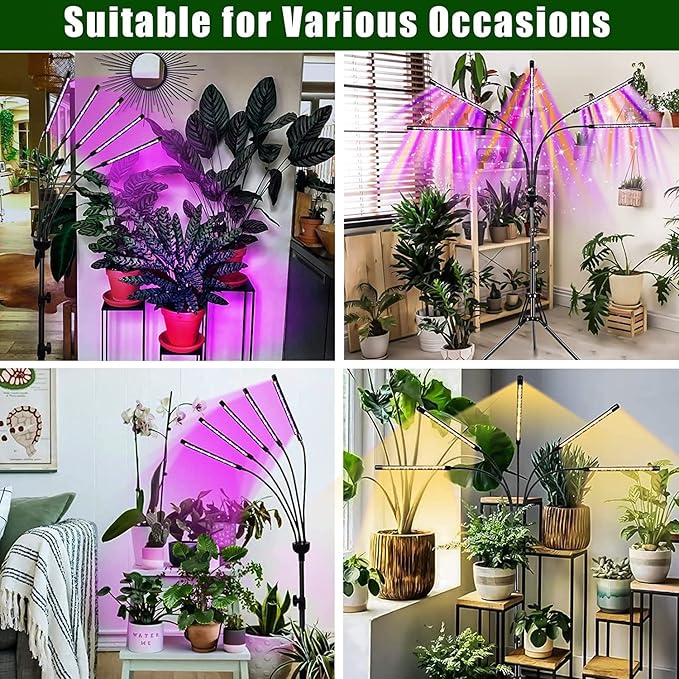 yentbokj Grow Lights for Indoor Plants,5 Heads Red Blue White Full Spectrum Plant Light with 15-60" Adjustable Tripod Stand, Indoor Grow Lamp with Remote Control and Auto On/Off Timer Function