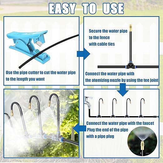 Dianrui Drip Irrigation System—50FT 1/4" Garden Watering System with 16pcs Copper Nozzles, 360° Curved Garden Automatic Irrigation System for Garden/Lawn/Greenhouse/Raised Beds/Outdoor Plants