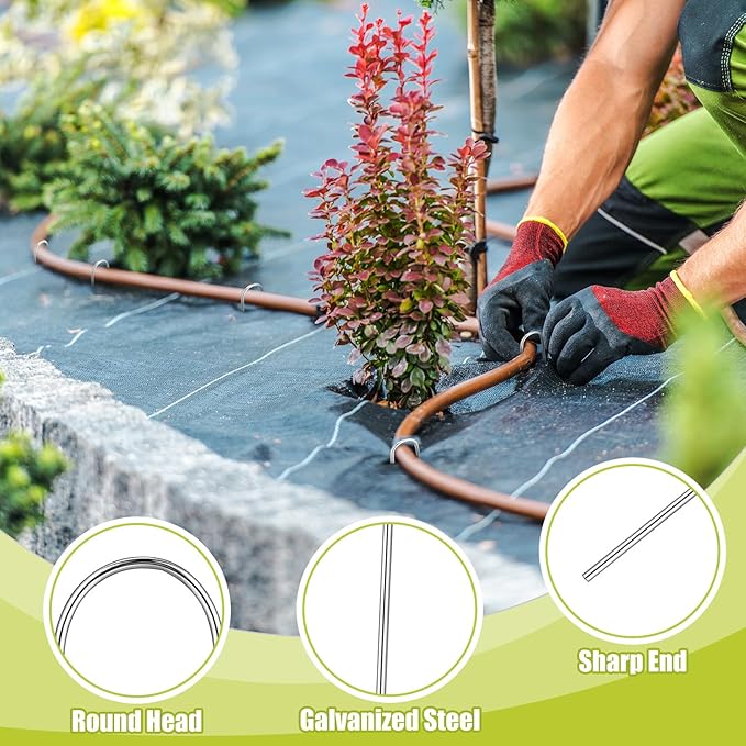 Pelopy 200 Pcs 5/8" Irrigation Drip Tubing Stakes 5 in J-Shaped Landscape Staples Garden Drip Line Stakes Soaker Hose Pins for Lawn Plant Yard Fence Ground Drips Systems, Sliver