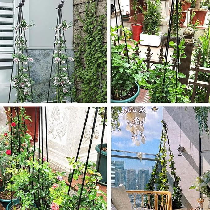 2 Pack Garden Trellis for Climbing Plants,63inch Tall Plants Trellis Support with Adjustable Stake Arms,Plastic Coated Rustproof Metal Pipe Supports for Outdoor Indoor, Potted Plants, Tomato, Rose