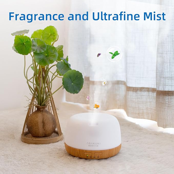 ASAKUKI Essential Oil Diffuser, 300ml Ultrasonic Aromatherapy Oil Humidifier with 7 Colors LED Lights, 2 Mist Mode for Home, Gift for Mom (Wood Grain)