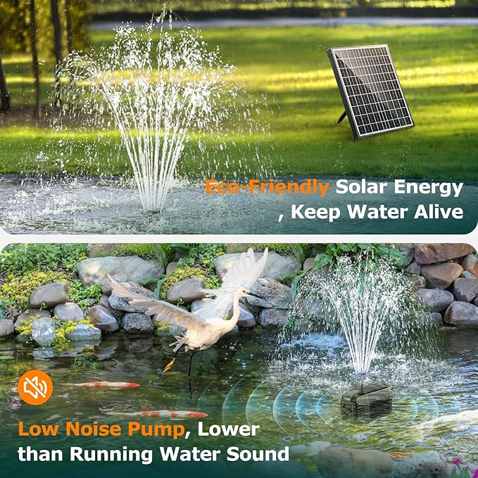 POPOSOAP Solar Pond Filter with Fountain Pump, 20W Solar Powered Water Pump and Pond Filters, Solar Pond Pump and Filter Kit & Multi-Stage Filtration for Outdoor Ponds Up to 280 Gallons P3203