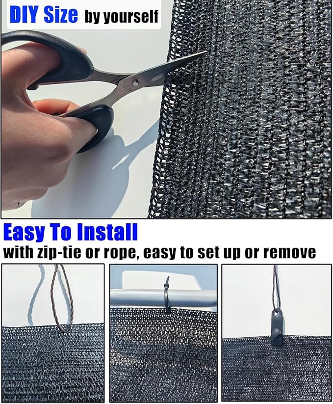 e.share Sun Shade Cloth, 40%-50% Sun Block Mesh Net, 6.5FT x 12FT Breathable Black Screen for Garden Greenhouse Patio Plants Vegetables Flowers