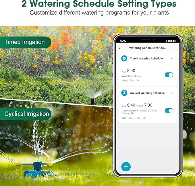 Smart Hose Watering Timer with Wi-Fi Hub, Automatic Irrigation System Controller for Lawns and Yard, Compatible with Alexa