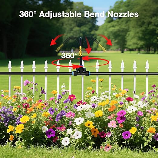 MIXC 20pcs 360° Adjustable Drip Irrigation Nozzles for 1/4" Drip Irrigation Tubing, Only 20pcs Flexible Misting Copper Nozzles and Quick-Connect Three-Way Tubing Fittings