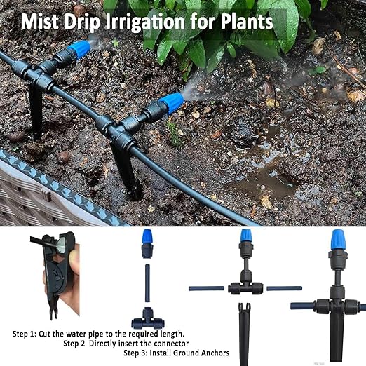 Drip Irrigation System with Water Timer for Garden,Main ID 1/2inch 32Ft and 1/4inch 136Ft Water Hose, 2-Zone Watering System Sufficient Water Pressure, Irrigation Dripper Waterflow Evenly Easy DIY