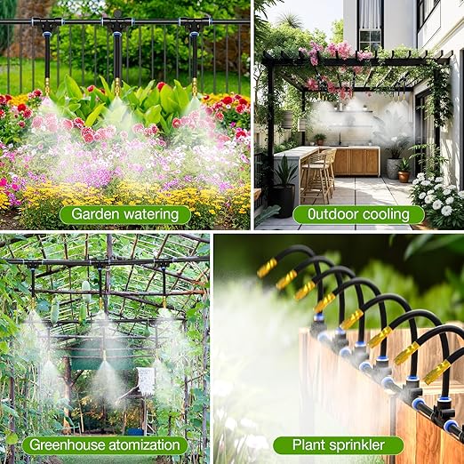 MIXC 100Ft 1/4" Drip Irrigation System,2026-Upgrade Garden Irrigation Kit with 16pcs Adjustable Copper Nozzles,Automatic Atomizing Watering System for Outdoor Plants,Raised Bed,Yard,Potted Plant,Lawn