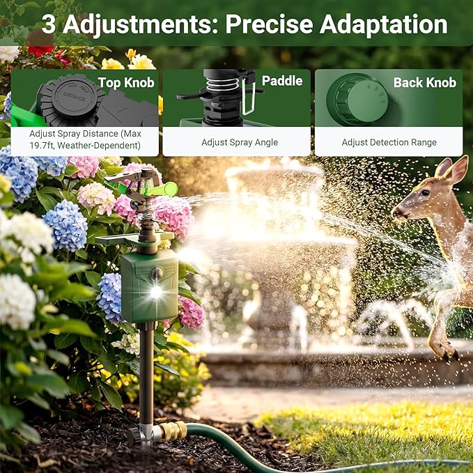 Solar Ultrasonic Animal Sprinkler Repeller with Motion Sensor Deer Repellent Motion Activated Sprinklers for Animal Deterrent Flashing Lights Cat Birds Dog Squirrel for Vegetable Plot Orchard Garden