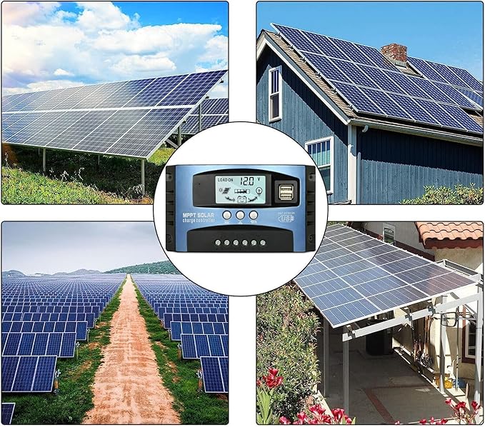 100A MPPT Solar Charge Controller, 12V/ 24V Solar Panel Battery Intelligent Regulator with Dual USB Port, LCD Display and Timer Setting ON/Off Hours