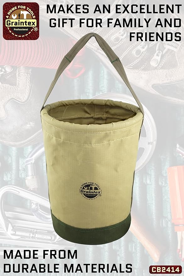 Graintex CB2414 Utility Tapered Canvas Bucket 12"X10"X15", Khaki