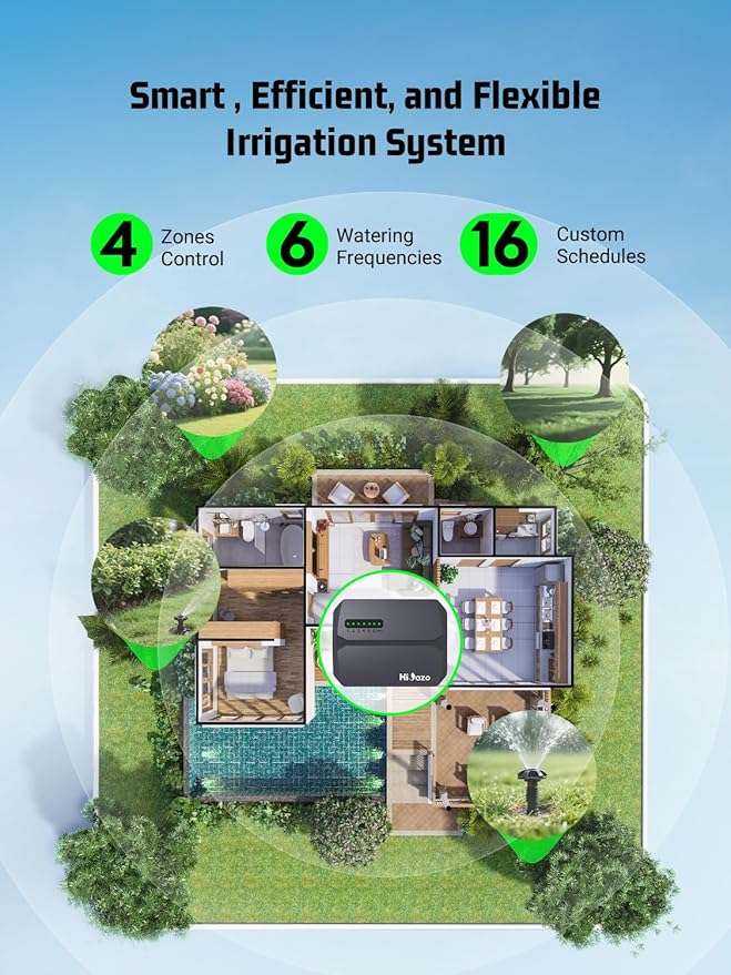 Smart Sprinklers Controller WiFi, Irrigation Controller Easy Use App Enabled, 6 Zone + 16 Plans, Save Water Auto Skip Rain, Freeze & Wind, 10 Minutes Install