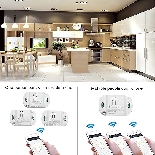 16A Basic Wireless Smart Switch，Wi-Fi Light Switch Compatible with Alexa & Google Home & SmartThings,FCC Certified,No Hub Required Support DIY Module (2 pcs)