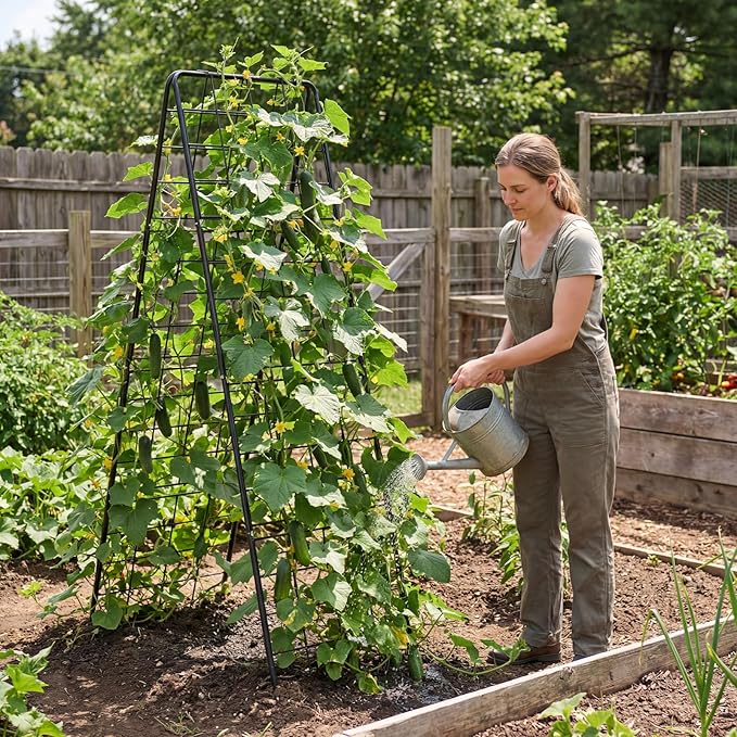 DoCred Cucumber Trellis, 71" H 2 Pack Metal Foldable Upgraded A Frame Garden Trellis for Raised Bed Climbing Plants, Vegetables, Including Plant Support Clips, Twist Ties, Plastic Ties, Black