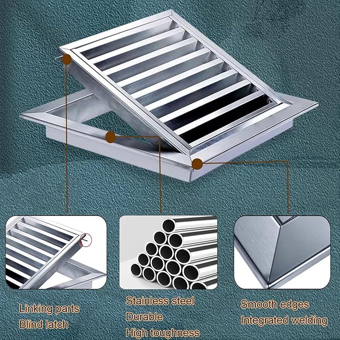 Return Air Grill, Stainless Steel Ventilation Grille, Indoor Outdoor Air Diffuser, Can Be Opened 90° Louver Gable Vent for Bathroom Houses(60x60cm/23.6x23.6in)