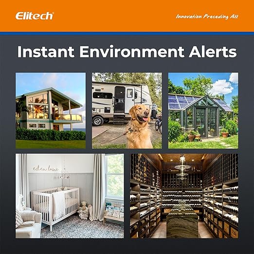 Elitech GPS Remote Cellular Temperature Humidity Monitor Data Logger Sensor, Power Outage Light Shock Alarm, App/Email/Text Alerts, for Vacation Home, RV, Pet Safety, 2-Year Subscription Included