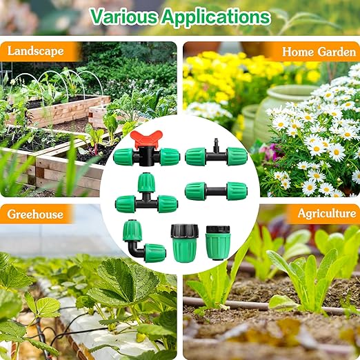 Gardrip 20 Pieces Drip Irrigation Fittings for 1/2 Inch Drip Tubing (1/2" ID x 0.65" OD)：1/2'' Irrigation Tubing Connectors Including Couplings Tees Elbows Valves Reducing Tee Plugs 3/4" Adapters