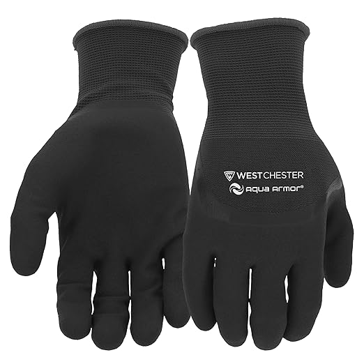 West Chester Men's Aqua Armor Sandy Nitrile Coated Winter Work Gloves, Water Resistant, Terry Acrylic Inner Liner, Nylon Shell, Black, Large (93065-L)