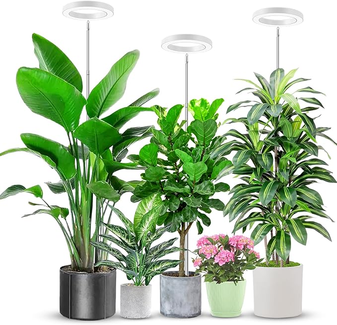 Aokrean 6.3in Grow Light, 80 LED Full Spectrum Halo Plant Lights for Indoor Growing, Height Adjustable 10"-65" Growing Lamp, Auto Timer 6/12/16Hrs, 3 Lighting Modes, Idea for Large Plant, 3 Pack