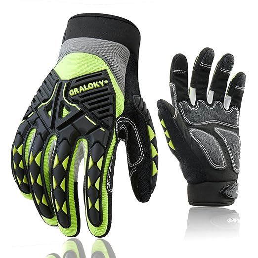 Safety Work Gloves Men Women, TPR Impact Gloves for Men Women, Anti-Vibration Gloves, Touch Screen Heavy Duty Work Glove for Gardening Construction Mechanic, Leather Tactical Glove, Medium