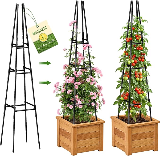 Garden Obelisk Trellis for Climbing Plants Outdoor, 63 Inch Height Adjustable Gardening Trellis, Steel Plastic Coated Plant Support for Indoor & Outdoor Multiple Climbing Plants(1PCS)