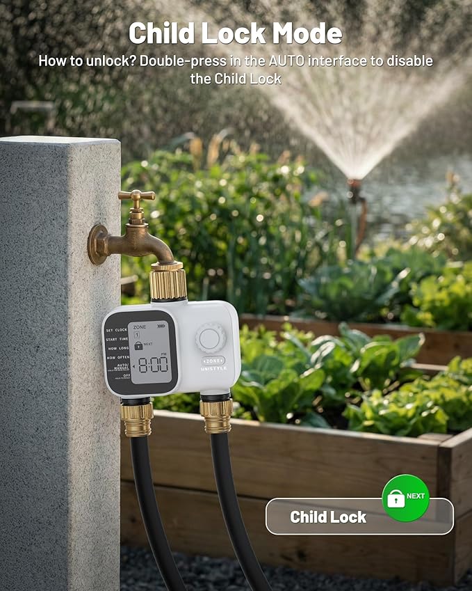 [All-New 2027] Heavy Duty Sprinkler Timer 2 Zone with Brass Inlet, Unistyle Water Timer for Garden Hose with Rain Delay and Manual Water/Automatic Irrigation, Hose Timers Yard Lawn Patio
