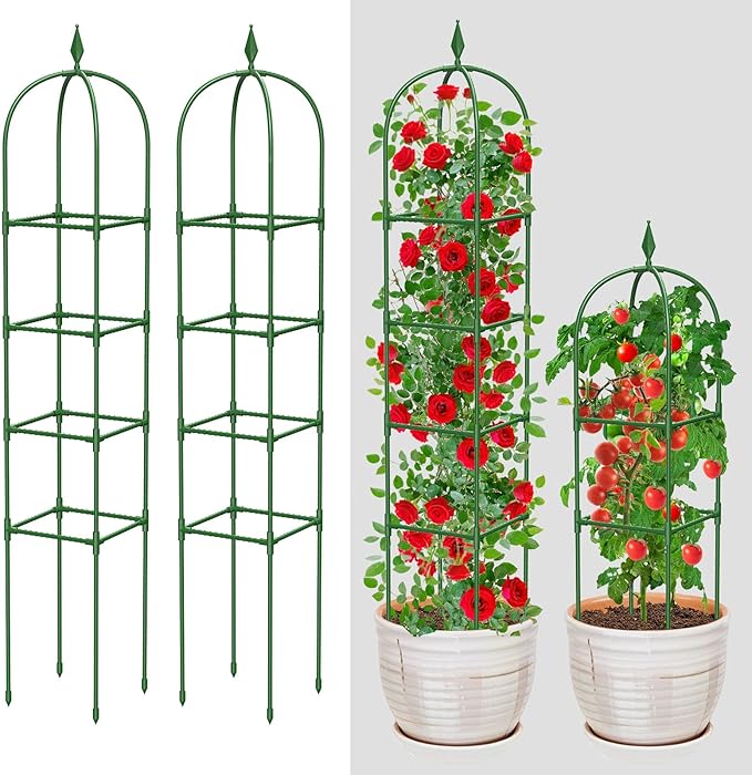 MYMULIKE 3 Pack Garden Obelisk Trellis for Climbing Plants Outdoor & Indoor - 6Ft Rustproof Garden Trellis Plant Support Cage for Vines, Flowers, Vegetables, Roses | Heavy-Duty, Adjustable
